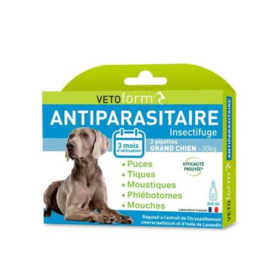 Vétoform Pipettes Antiparasitaires Grand Chien (+ de 30 kg) x3
