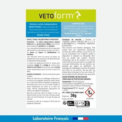 Vétoform Collier Antiparasitaire Grand Chien 75cm - 4 mois de protection Vétoform Collier Antiparasitaire Grand Chien 75cm - 4 mois de protection