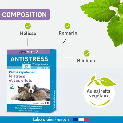Vétoform Anti-Stress Chien & Chat - aux extraits de plantes - x20 comprimés Vétoform Anti-Stress Chien & Chat - aux extraits de plantes - x20 comprimés