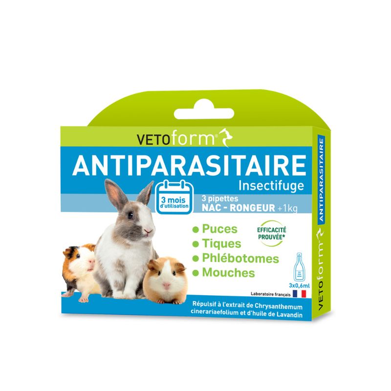 Vétoform Pipettes Antiparasitaires Petits Rongeurs - 3 mois de protection