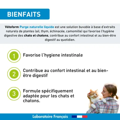 Vétoform Purge Liquide Chat et Chaton - Hygiène Intestinale - 50ml Vétoform Purge Liquide Chat et Chaton - Hygiène Intestinale - 50ml