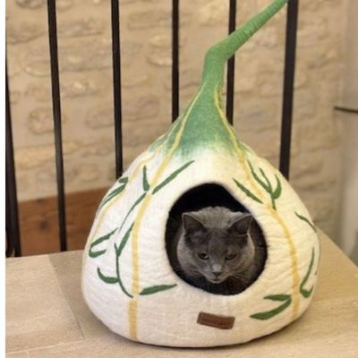 Niche pour chat en feutre de laine naturelle Bambou