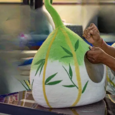 MariGold Niche pour chat en feutre de laine naturelle Bambou