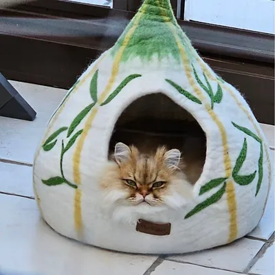 MariGold Niche pour chat en feutre de laine naturelle Bambou