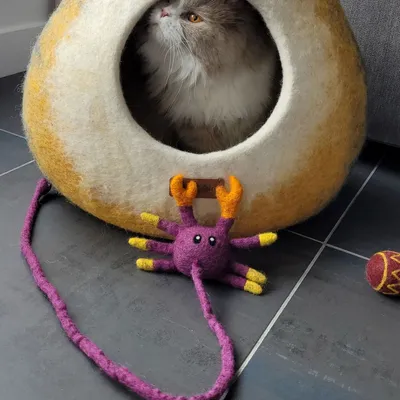 Peluche crabe pour chat en laine feutrée artisanale Griffe