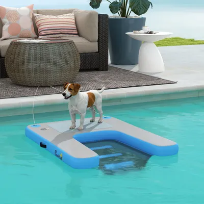 PawHut - Rampe pour chien flottante gonflable antidérapante-bleu gris