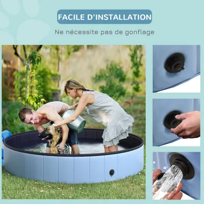 PawHut - Piscine chien pliable antidérapante H.30 cm PVC - bleu