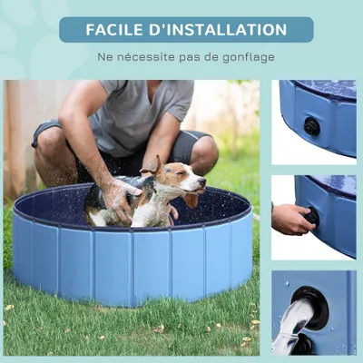 PawHut - Piscine-Chien-PVC-Pliable-Facile-H.30 cm - bleu