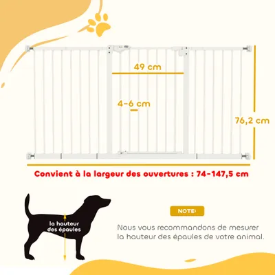 PawHut - Barrière sécurité porte réglable double verrou sans perçage
