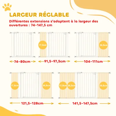 PawHut - Barrière sécurité porte réglable double verrou sans perçage