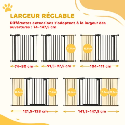 PawHut - Barrière sécurité porte réglable double verrou sans perçage