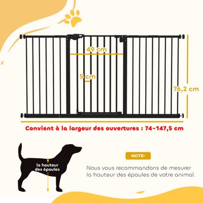 PawHut - Barrière sécurité porte réglable double verrou sans perçage