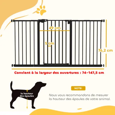 PawHut - Barrière sécurité porte réglable double verrou sans perçage