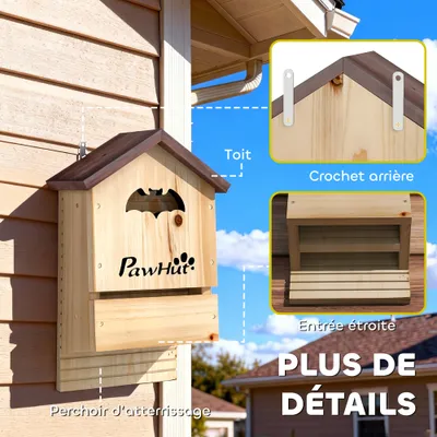 PawHut - Nichoir à chauves-souris-lot de 3-H.34cm - brun