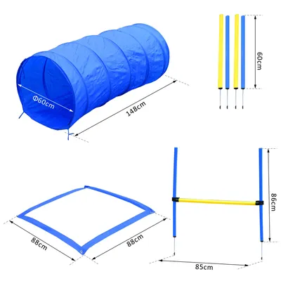 PawHut - Agility pour Chiens Équipement Complet + 2 sacs - bleu jaune