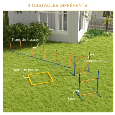 PawHut - Kit agilité chien slalom, anneau, haies et accessoires - orange