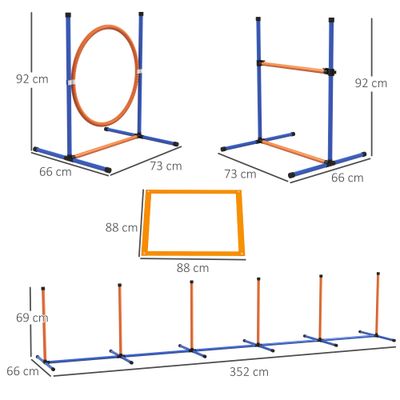 PawHut - Kit agilité chien slalom, anneau, haies et accessoires - orange