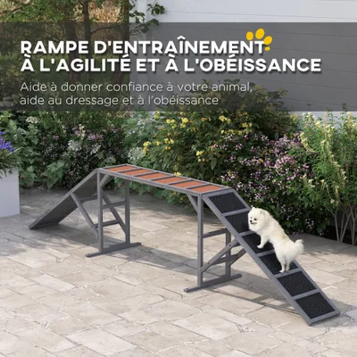 PawHut - Rampe Agilité Chien Barres Sécurité Surf. Antidér. Max 40Kg-gris