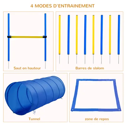 PawHut - Parcours Agilité Chien Complet + Sac Transport - bleu jaune