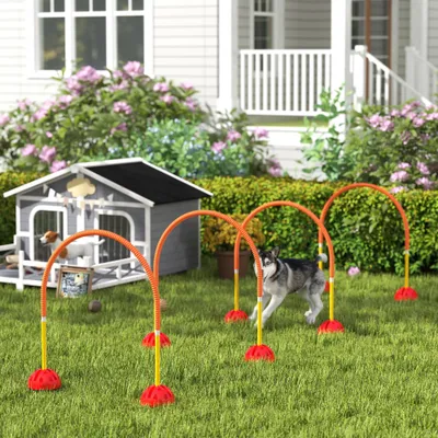 PawHut - Kit d'agilité chien 4 arcs, sac transport - orange jaune rouge