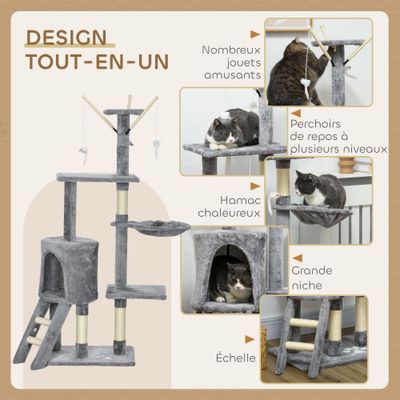 PawHut - Arbre à chat Multi-équipement - Gris