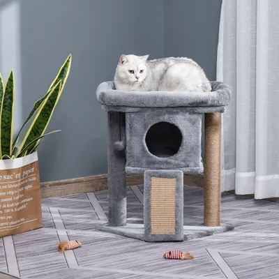 PawHut - Arbre à Chat avec Griffoir, Niche, Perchoir et Jouet - gris