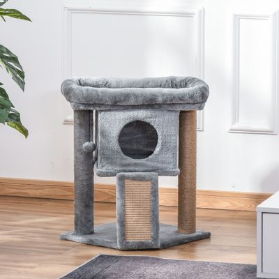PawHut - Arbre à Chat avec Griffoir, Niche, Perchoir et Jouet - gris