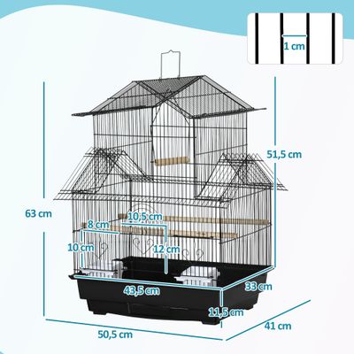 PawHut - Cage à oiseaux complète 3 portes plateau amovible poignée - noir