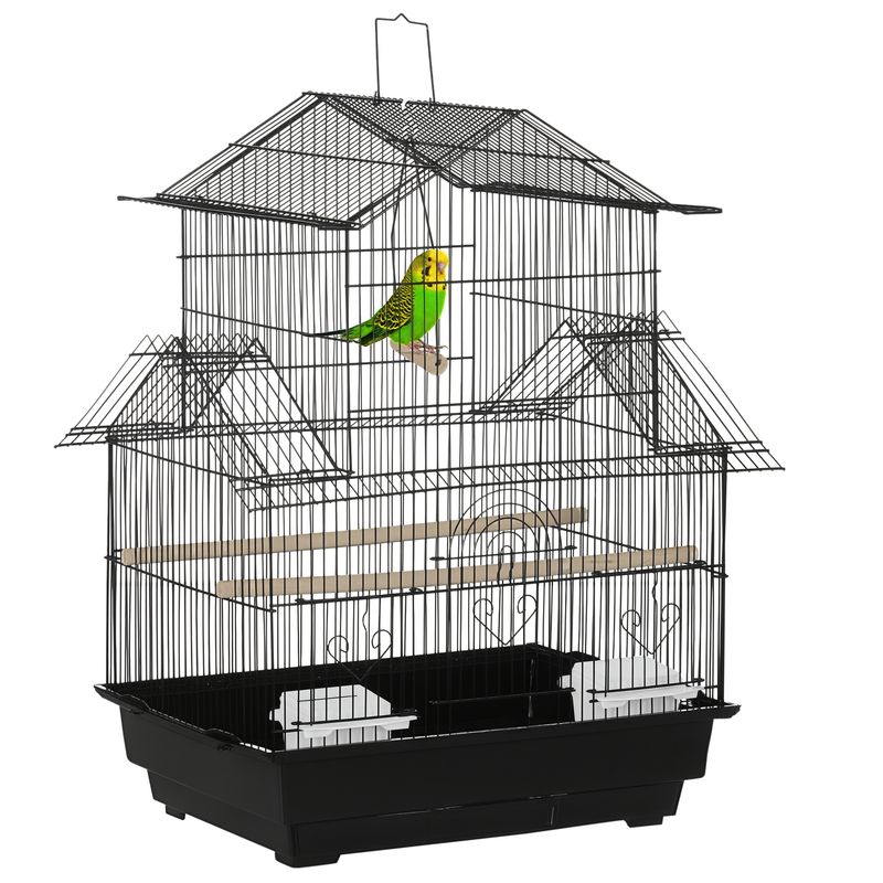 PawHut - Cage à oiseaux complète 3 portes plateau amovible poignée - noir