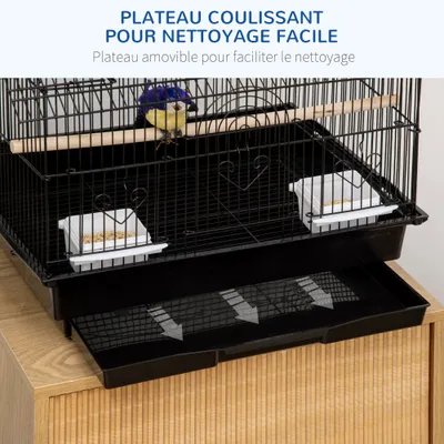 PawHut - Cage à oiseaux complète 3 portes plateau amovible poignée - noir