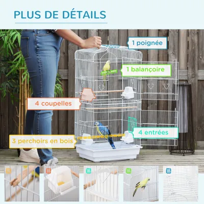 PawHut- Volière perchoirs mangeoires plateau amov 2 portes H.92cm - blanc