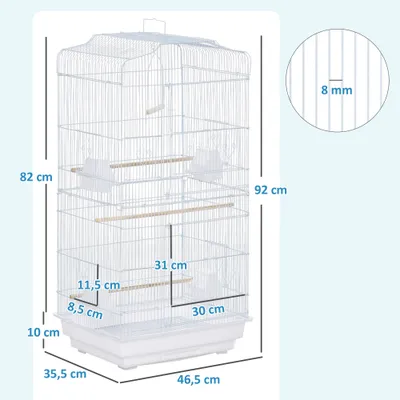 PawHut- Volière perchoirs mangeoires plateau amov 2 portes H.92cm - blanc