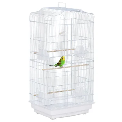 PawHut- Volière perchoirs mangeoires plateau amov 2 portes H.92cm - blanc