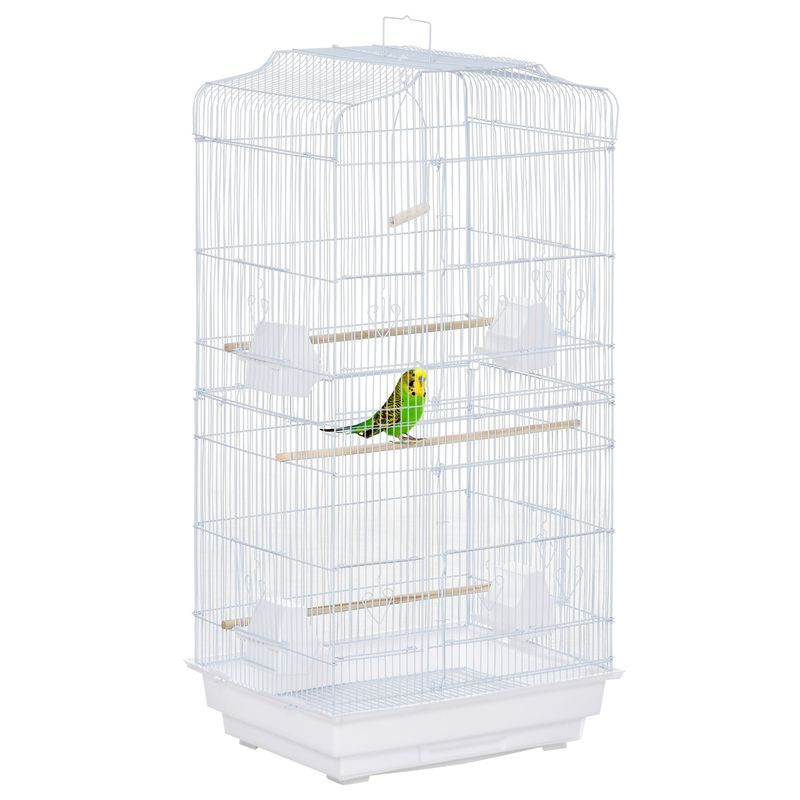 PawHut- Volière perchoirs mangeoires plateau amov 2 portes H.92cm - blanc