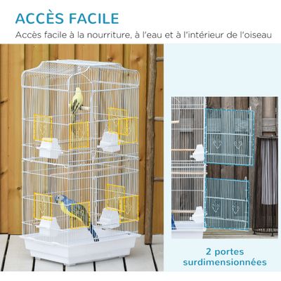 PawHut- Volière perchoirs mangeoires plateau amov 2 portes H.92cm - blanc