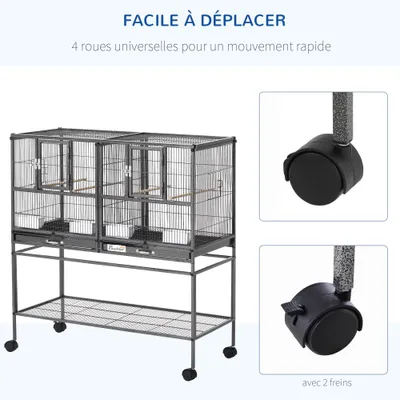 PawHut - Cage oiseaux séparation mangeoire et perchoir H.102cm - noir gris