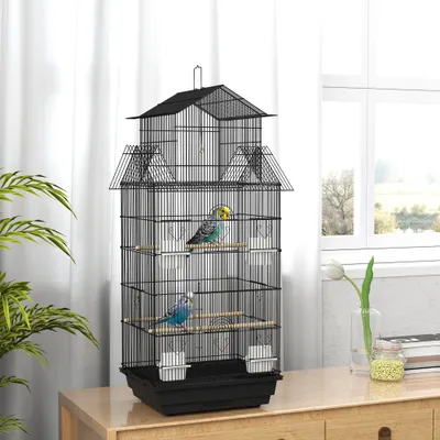 PawHut - Cage à oiseaux design maison, grande porte, plateau déjection