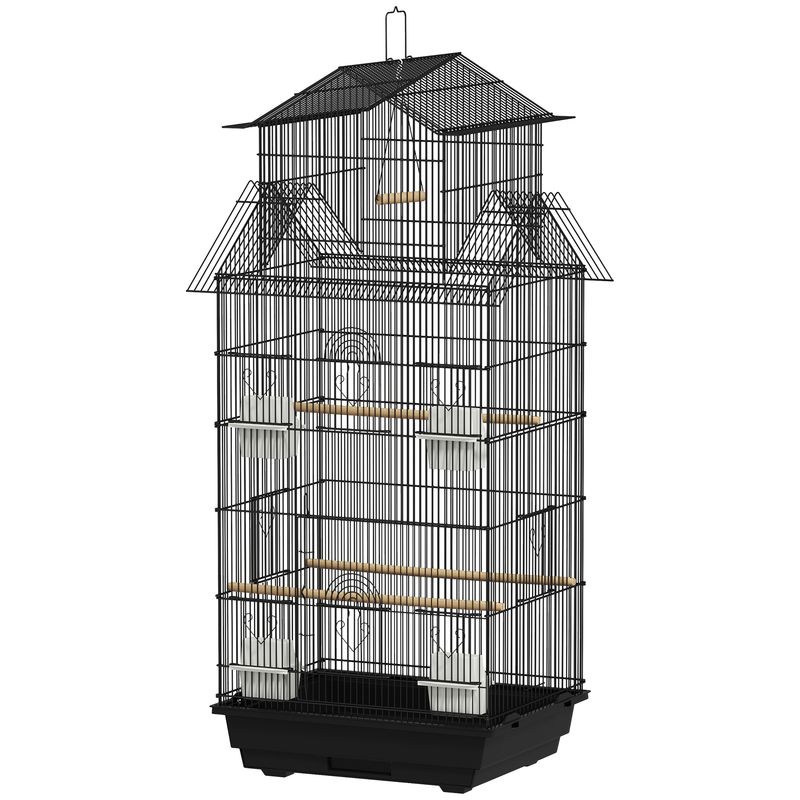 PawHut - Cage à oiseaux design maison, grande porte, plateau déjection