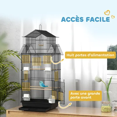 PawHut - Cage à oiseaux design maison, grande porte, plateau déjection