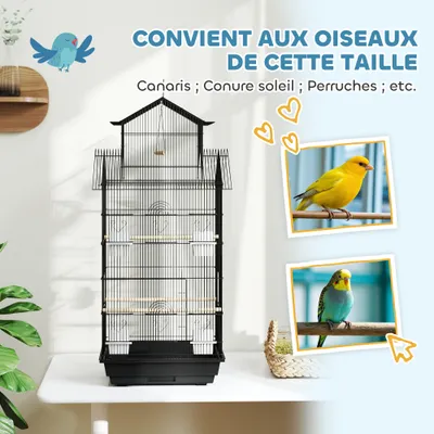 PawHut - Cage à oiseaux design maison, grande porte, plateau déjection