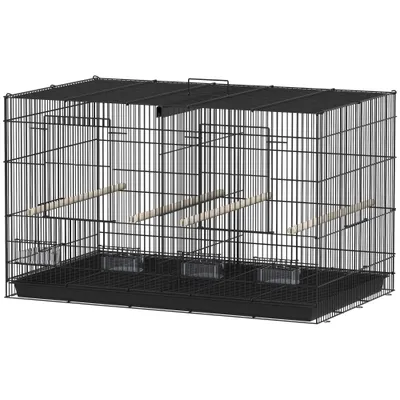 PawHut - Volière acier avec séparateur 4 perchoirs mangeoires plat déj-noir