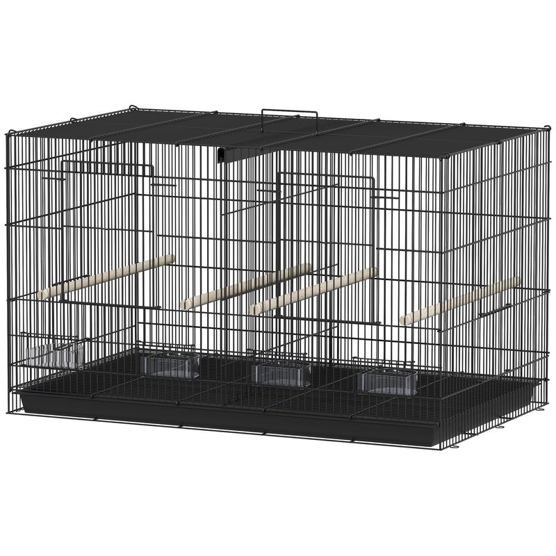 PawHut - Volière acier avec séparateur 4 perchoirs mangeoires plat déj-noir