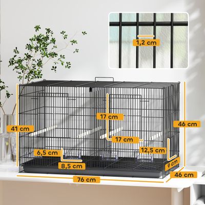 PawHut - Volière acier avec séparateur 4 perchoirs mangeoires plat déj-noir