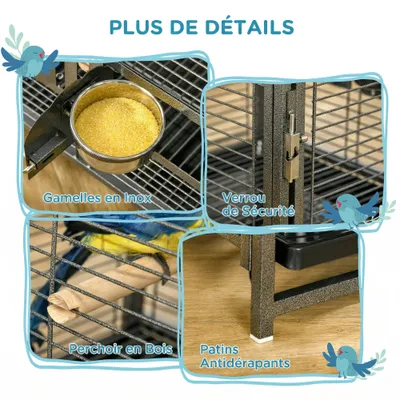 PawHut - Cage de Transport porte-acier gris moucheté PawHut - Cage de Transport porte-acier gris moucheté