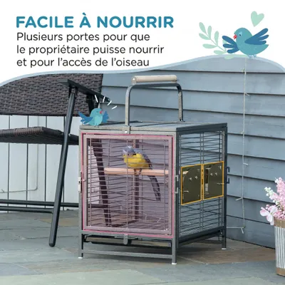 PawHut - Cage de Transport porte-acier gris moucheté PawHut - Cage de Transport porte-acier gris moucheté
