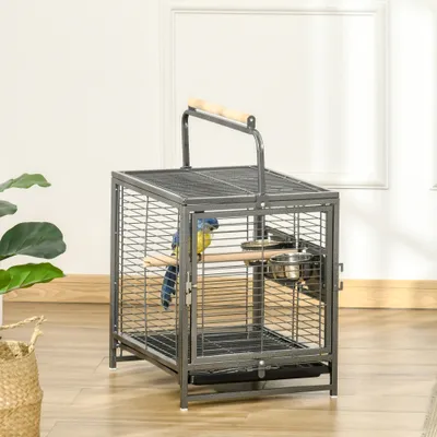 PawHut - Cage de Transport porte-acier gris moucheté