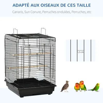 PawHut - Cage à oiseaux toit ouvrant plateau amovible poignée - noir