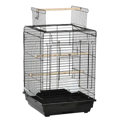 PawHut - Cage à oiseaux toit ouvrant plateau amovible poignée - noir