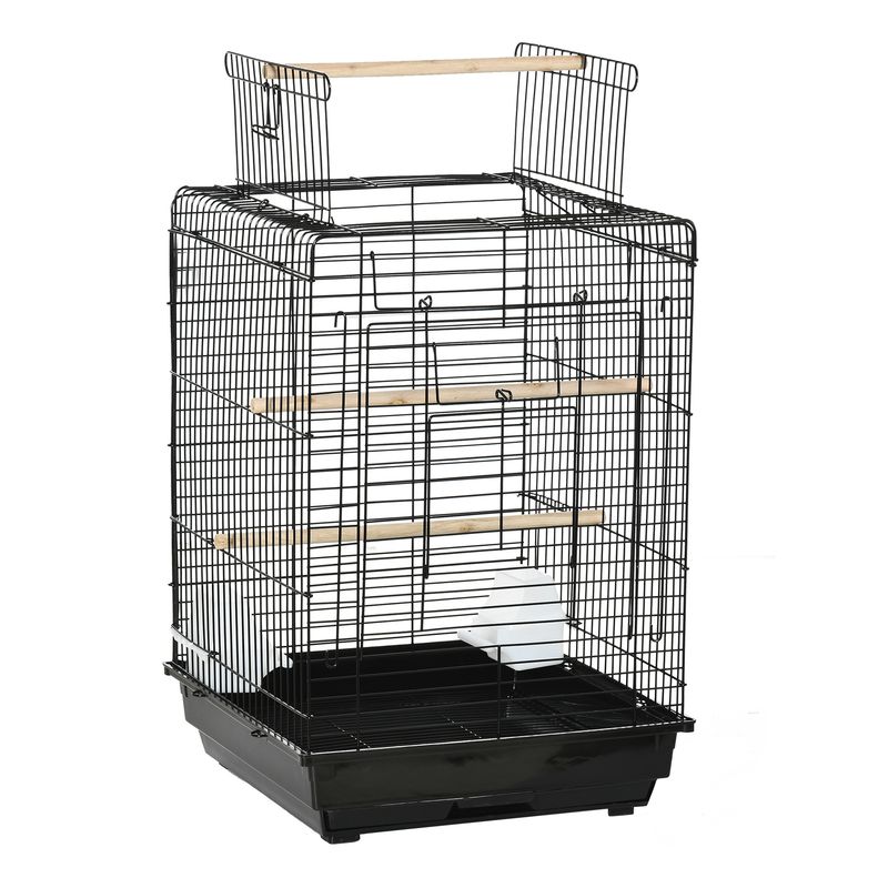 PawHut - Cage à oiseaux toit ouvrant plateau amovible poignée - noir