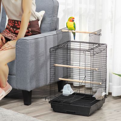 PawHut - Cage à oiseaux toit ouvrant plateau amovible poignée - noir